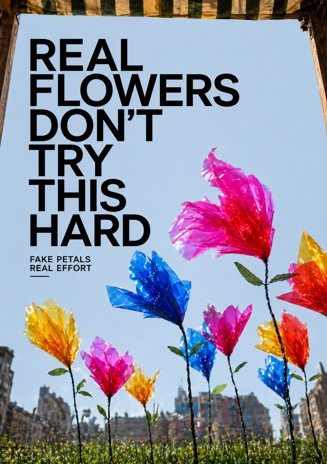 Concept image of a colourful public flower installation.